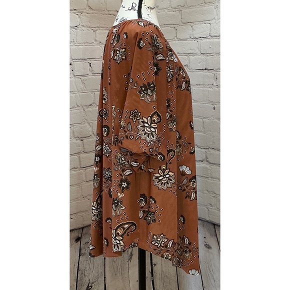 NEW Lane Bryant Women’s Brown Floral Bubble Sleeve Notch Neck Blouse (Size 18/20 - Picture 2 of 9